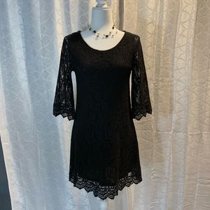Black Short Dress with Crochet Overlay